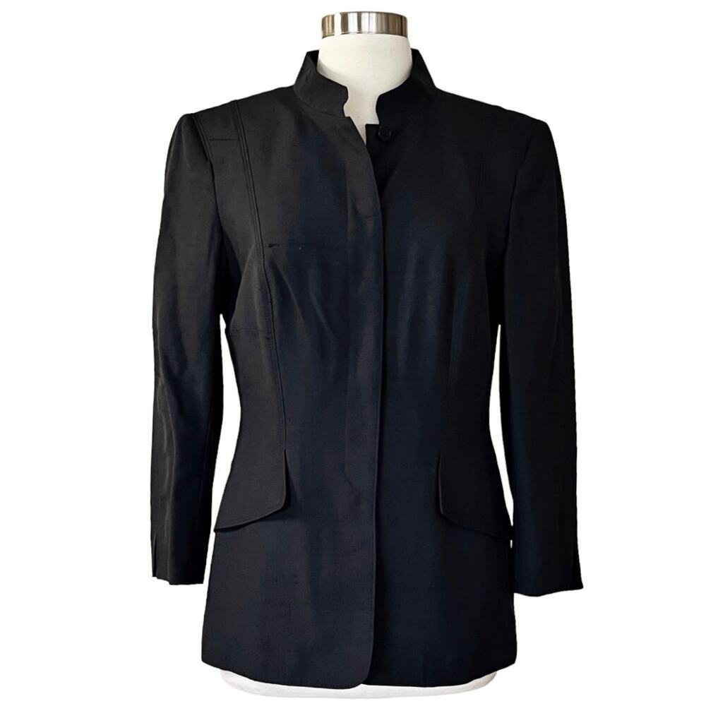 RENA LANGE Blazer Black Jacket Button Down Long Sleeves Collared Pockets EUC
